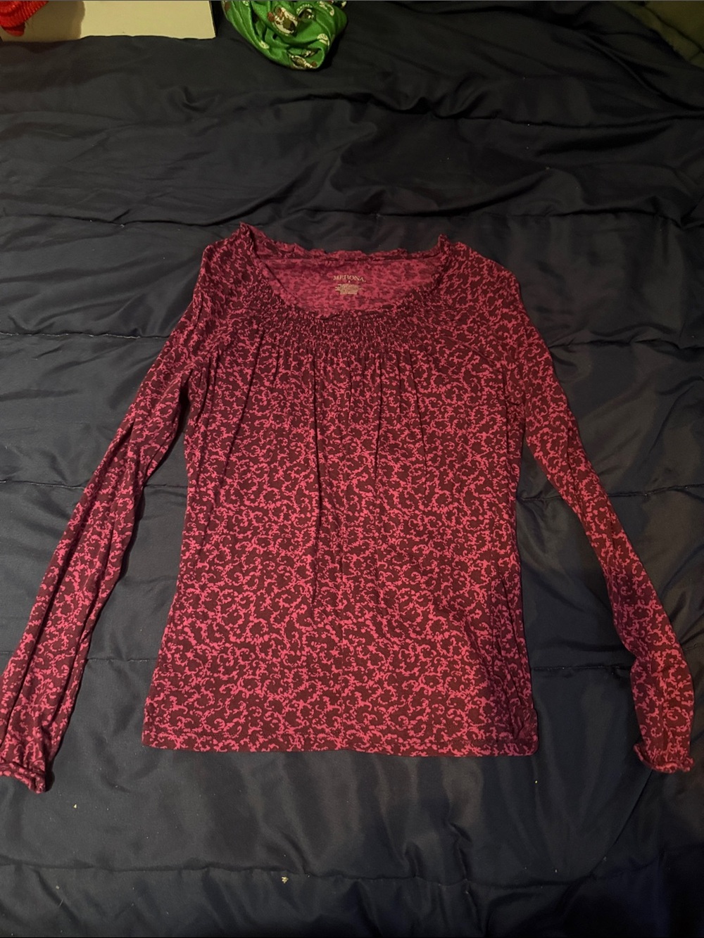 Merona Dark Magenta Floral-Print Long Sleeve Scoop Neck Top